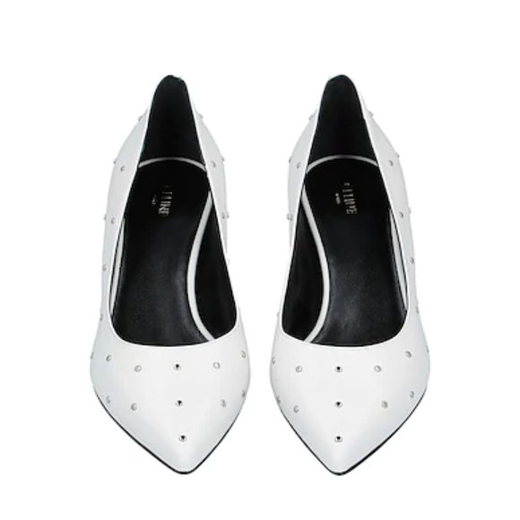 CELINE STUDDED WHITE LEATHER KITTEN HEELS PUMPS - Picture 4 of 7